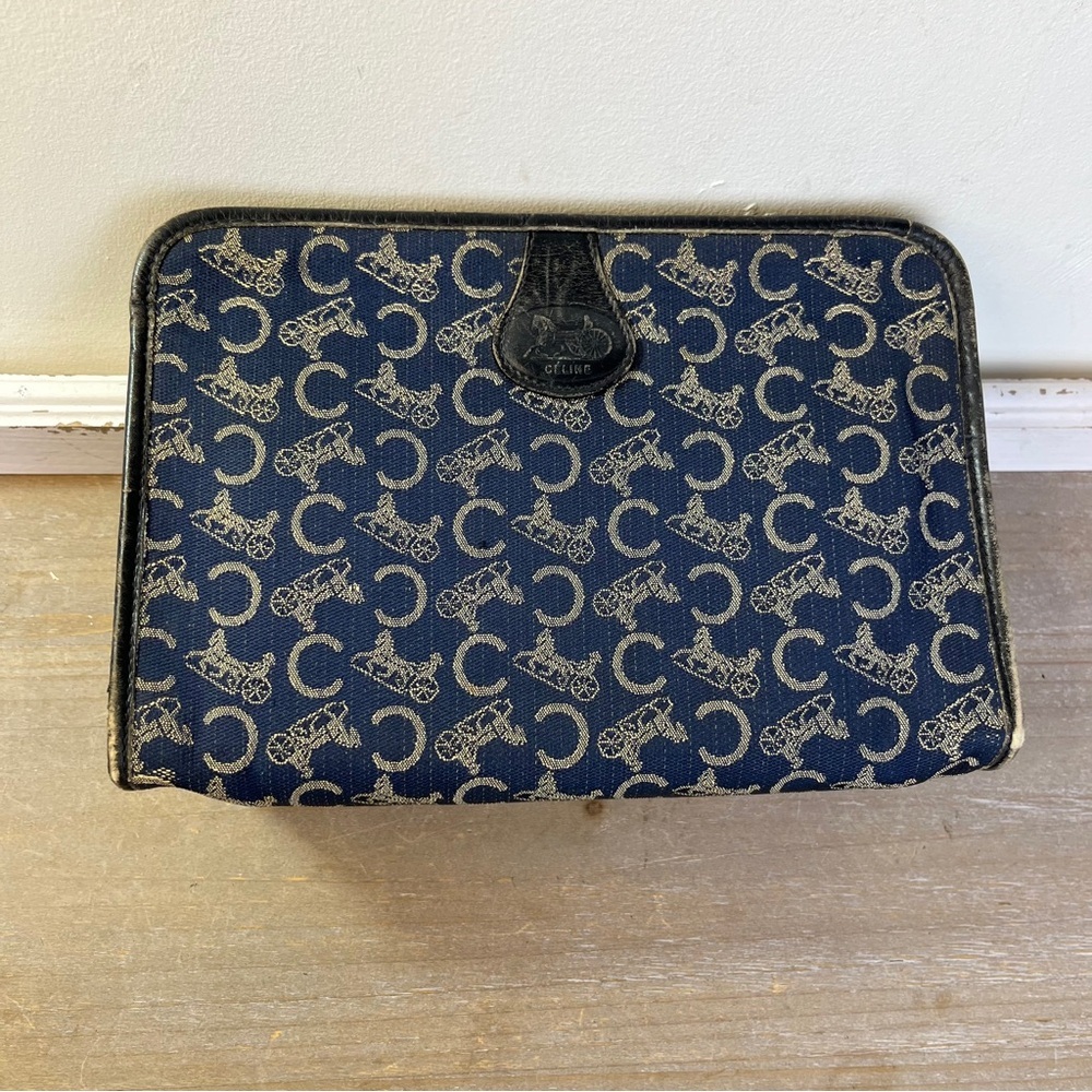 Vintage Celine Navy Macadam Toiletry Bag COA Horse Carriage Old Money Luxury - Picture 3 of 13